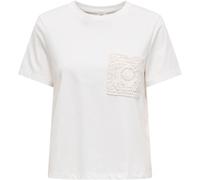 JDY JDY White White Cotton T-Shirt With Crochet Pocket