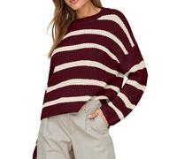 JdY Jdyjusty L/S Stripe Pullover KNT Noos Femme Pull en Tricot, Bordeaux, XL