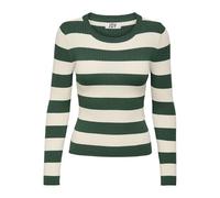 JdY JDYPLUM L/S O-Neck Pullover KNT Noos Pull tricoté, Trekking Green/Stripes:W Eggnog Stripes, L Femme