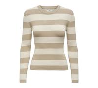 JDY Pull à Rayures à Manches Longues pour Femme - Haut en Tricot à Rayures - Pull Basique en Maille côteléeJDYPLUM, Couleurs:Beige, Taille:S