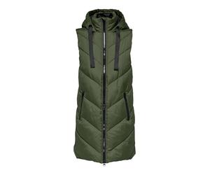 JDY Skylar - Gilet d'hiver pour femme - Long - Rembourré - Veste matelassée sans manches - Basic - Avec capuche et fermeture éclair, marron, L
