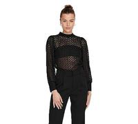JACQUELINE de YONG Top Femme JDY col Montant Fermeture boutonnée Détail en Dentelle Manches Longues, Couleurs:Noir-2, Taille:XS