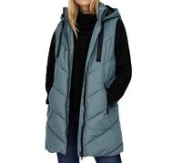 JDY Veste d'hiver Femme Skylar Long Gilet Matelassé sans Manches Basique à Capuche & Fermeture Éclair, Couleurs:Bleu, Taille:XL