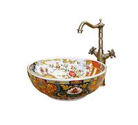 jdzjybqx Lavabo en céramique de style rétro de luxe pour salle de bain, 1 lavabo fait à la main en Jingdezhen