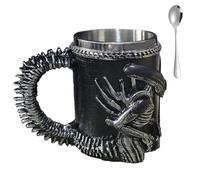 JDZYFFS 15oz Verre A Eau - Tasse A Cafe - Mug, Mug Extraterrestre 3D, Mug Extraterrestre En Résine En Relief Avec Cuillère, Cadeau Original Pour Les Fans, Mugs À Café Fantaisie(Black)