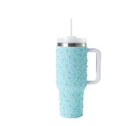 JDZYFFS 40oz Verre A Eau - Gobelet Isotherme À Perles Et Strass, 100% Acier Inoxydable Étanche, Avec Poignée, Couvercle Et Paille, Base Compatible Avec Les Porte-gobelets.(Blue)