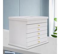 JDZYFFS Boite Rangement Bureau - Boîte De Rangement À 6 Niveaux en Bois pour Bijoux, Grand Compartiment avec Couvercle Sculpté, pour Montres, Colliers Et Autres Objets, avec Tiroirs(White)