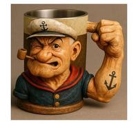 JDZYFFS Mug - Tasse A Cafe Acier Inoxydable - Verre A Eau, Tasses Popeye 3D, Tasses Peintes, Sculptures Décoratives De Bureau, Objets Et Ornements En Résine Pour La Maison(#1)