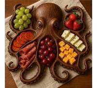 JDZYFFS Plateau De Charcuterie De Poulpe, Plateau De Service en Bois Au Design Kraken, Cadeau Unique pour Les Amateurs De Fruits De Mer, Plateau De Fête sur Le Thème De L'océan(Large)