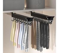 JDZYFFS Tringle De Penderie Extensible - 26-56CM Porte-écharpes Coulissant, Barre De Suspension en Alliage D'aluminium pour Placard, Porte-Cravates, avec Crochets À Double Rangée(2PCS,46CM)