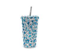 JDZYFFS Verre A Eau - Gobelet Isotherme De 500 Ml Orné De Strass, Avec Couvercle, En Acier Inoxydable Scintillant, Pour Femmes Et Filles(Blue)
