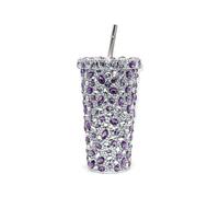 JDZYFFS Verre A Eau - Gobelet Isotherme De 500 Ml Orné De Strass, Avec Couvercle, En Acier Inoxydable Scintillant, Pour Femmes Et Filles(Purple)
