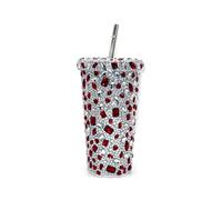 JDZYFFS Verre A Eau - Gobelet Isotherme De 500 Ml Orné De Strass, Avec Couvercle, En Acier Inoxydable Scintillant, Pour Femmes Et Filles(Red)
