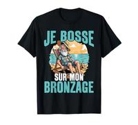 Je Bosse sur Mon Bronzage Retraite Humour Plage T-Shirt