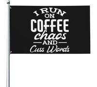 Je Carbure Au Café, Au Chaos Et Aux Gros Mots (Drôle) Drapeaux Résistant Drapeaux De Maison Décoratif Décoration Bannière 90X150Cm Pour Événement Vacances Dortoirs