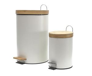 JE CHERCHE UNE IDEE Lot de 2 Poubelles à Pédale 3 L Métal et Bambou Blanc