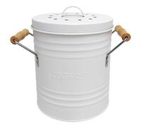 Je Cherche une Idée – Poubelle à compost ME0025, métal 4L, couvercle filtre, poignées bois – Blanc