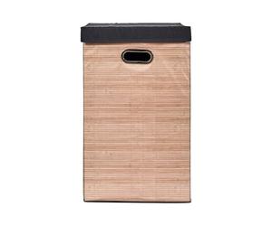 Je Cherche Une IDEE - Rg0041 - Panier à Linge 36X36X58 cm en Polyester avec Couvercle - Design Effet Bois - Idéal pour Salle de Bain ou Chambre - Rangement Pratique et Esthétique - Marron