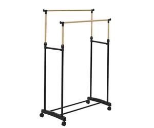 Je Cherche Une IDEE - RG0084 Portant Double Effet en Bois avec roulettes - Design Élégant - Capacité Optimisée - Mobilité Facile - Dimensions 80 x 160 x 43 cm - Couleur Noir