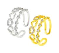 Je choisis moi-même Bague cœur superposée, bague ouverte cœur en zircone, bagues empilables « Self Love », bijou inspirant à offrir aux femmes (Silver+Gold)