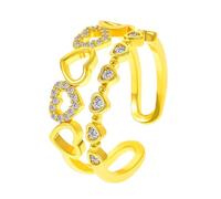 Je choisis moi-même Bague cœur superposée, bague ouverte cœur en zircone, bagues empilables « Self Love », bijou inspirant à offrir aux femmes (Gold)