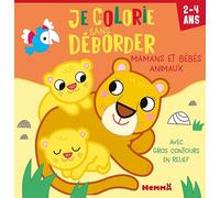 Je colorie sans déborder - Mamans et bébés animaux - livre coloriage 2 ans - Colorier sans dépasser - gros contours colorés - contours paillettes - contours relief - premier coloriage - apprendre