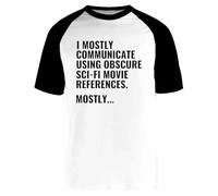 Je Communique en Utilisant La Science-Fiction Obscure Manches Courtes Unisexe Blanc Baseball Tee White Unisex Baseball Tee Short Sleeve T-Shirt