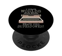 Je crée des Mondes avec des Mots, Un écrivain, Un auteur de Livres, Une Machine à écrire PopSockets PopGrip Adhésif