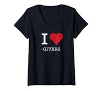 Je Donne du cœur, J'aime Ceux Qui donnent T-Shirt avec Col en V, Femme, Noir, XXL