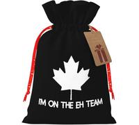 Je fais partie de l'équipe Eh Canada Sac en toile de jute réutilisable canadien avec cordon de serrage pour Noël et les cadeaux de fête