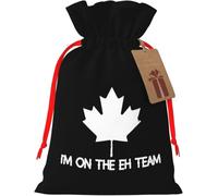 Je fais partie de l'équipe Eh Canada Sac en toile de jute réutilisable canadien avec cordon de serrage pour Noël et les cadeaux de fête