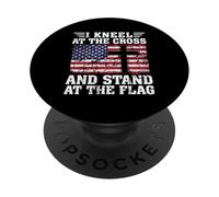Je m'agenouille à la Croix et Je me tiens Devant Le Drapeau PopSockets PopGrip Adhésif