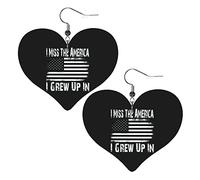 Je manque l'Amérique j'ai grandi dans des boucles d'oreilles en cuir pour les femmes Dangle boucle d'oreille goutte coeur pendentif avec crochet cadeaux pour fille adulte