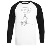 Je Me Demande À Quoi Je Pense T-Shirt De Baseball Unisexe Blanc À Manches Longues Unisex Baseball Tee White Long Sleeve T-Shirt