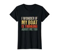 Je me Demande si Mon Bateau Pense Aussi à Moi T-Shirt Graphique avec Valeur, Femme, Noir, S