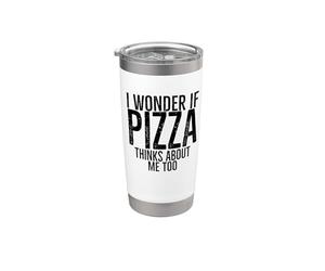 Je me demande si Pizza pense que je suis un amateur de cuisine trop drôle Gobelet isotherme en acier inoxydable double paroi