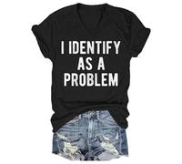 Je m'identifie comme Un problème de Chemise en V T-Shirt pour Les Filles (Noirs)