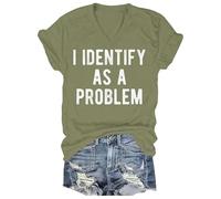 Je m'identifie comme Un problème de Chemise en V T-Shirt pour Les Filles (Olive Green XL)