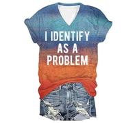 Je m'identifie comme Un problème de Chemise en V T-Shirt pour Les Filles (Peacock Blue XXXL) (XXXL Peacock Blue)