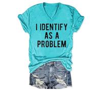 Je m'identifie comme Un problème de Chemise en V T-Shirt pour Les Filles (Vert XXL)