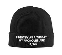 Je M'Identifie comme Une Menace, Mes Pronoms sont « Essayez-Moi ». Unisex Bonnets Tricoté Souple Bonnet De Trawler Confortable Skull Cap pour Jogging Course À Pied Sport