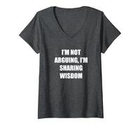 Je ne discute Pas, Je Partage ma Sagesse T-Shirt avec Col en V, Femme, Chiné Foncé, M