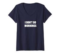 Je ne Fais Pas Le Matin T-Shirt avec Col en V, Femme, Bleu Marine, S