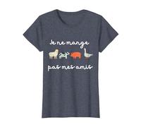 Je Ne Mange Pas Mes Amis Ami des Animaux Vegan T-Shirt, Femme, Bleu Chiné, XXL