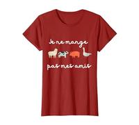 Je Ne Mange Pas Mes Amis Ami des Animaux Vegan T-Shirt, Femme, Canneberge, XS