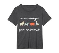Je Ne Mange Pas Mes Amis Ami des Animaux Vegan T-Shirt, Femme Grandes Tailles, Chiné Foncé, 6X