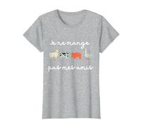 Je Ne Mange Pas Mes Amis Ami des Animaux Vegan T-Shirt, Femme, Gris Chiné, 3XL