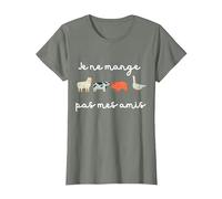 Je Ne Mange Pas Mes Amis Ami des Animaux Vegan T-Shirt, Femme, Vert Kaki chiné, XS