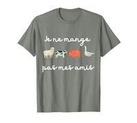 Je Ne Mange Pas Mes Amis Ami des Animaux Vegan T-Shirt, Homme, Vert Kaki chiné, S