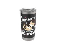 Je ne peux pas t'entendre J'écoute KPOP Kawaii Cat & Hearts Gobelet isotherme en acier inoxydable double paroi